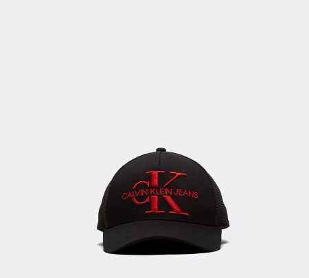 Calvin Klein Jeans Large Logo Embroidered Trucker Cap | Black