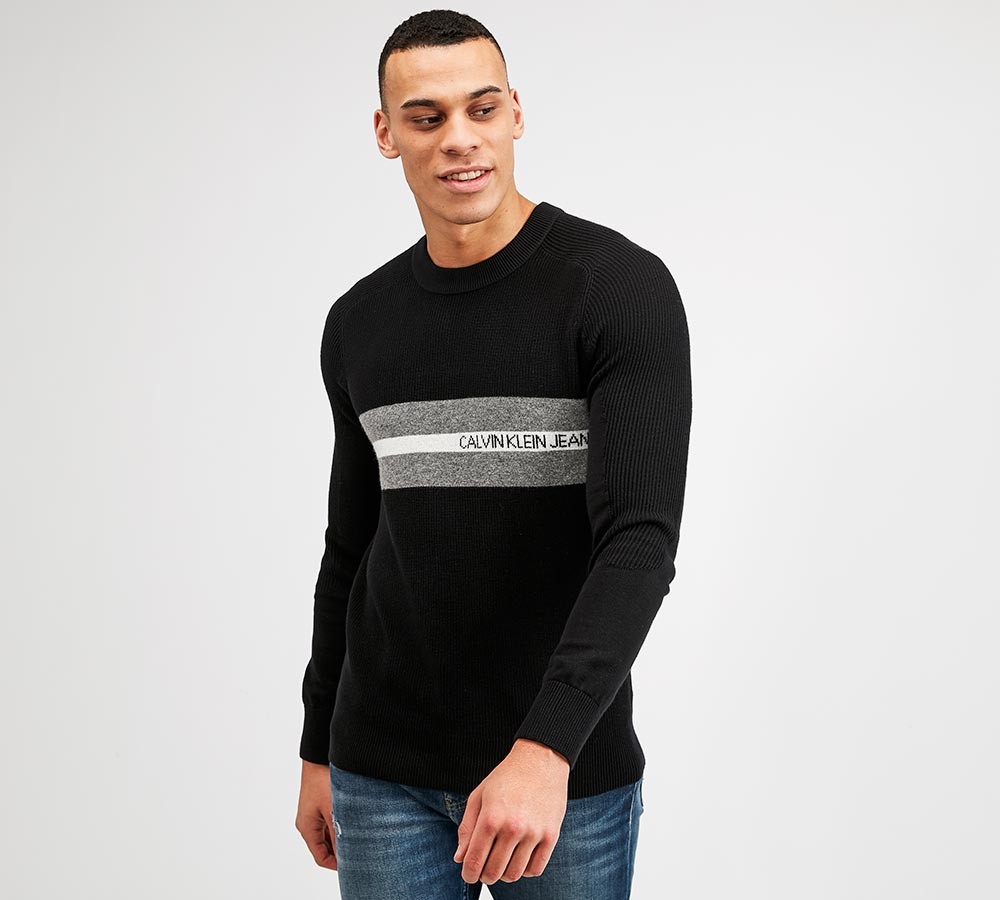 Calvin Klein Jeans Chest Stripe Logo Knit Jumper