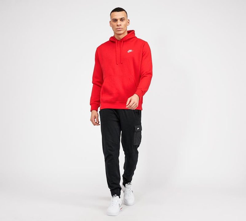 Nike Club Overhead Hooded Top | University Red / White