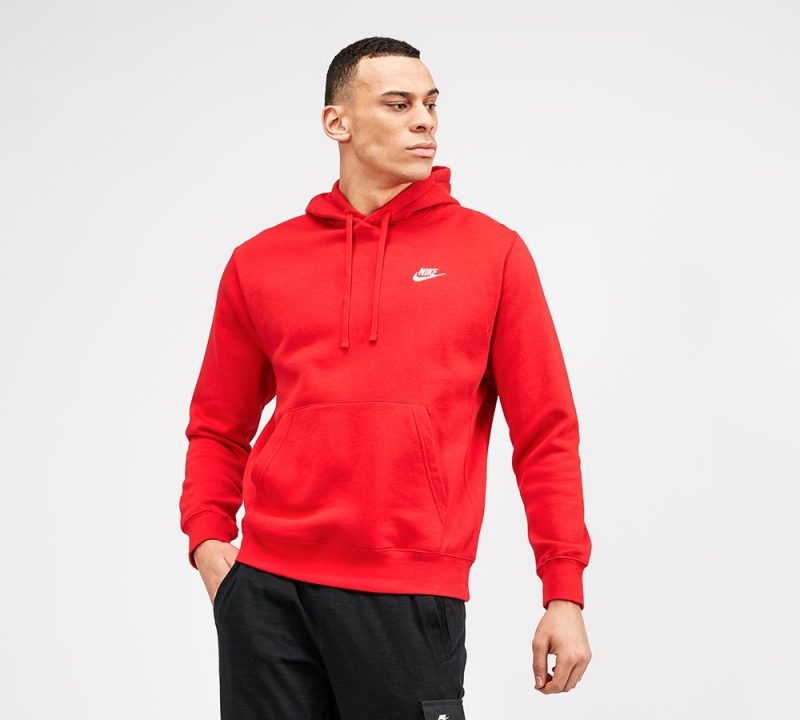 Nike Club Overhead Hooded Top | University Red / White
