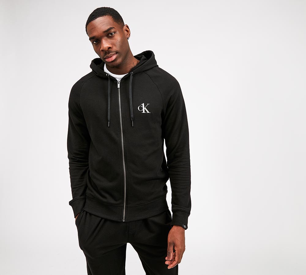 Calvin Klein Lounge LC Logo Full Zip Hooded Top | Black