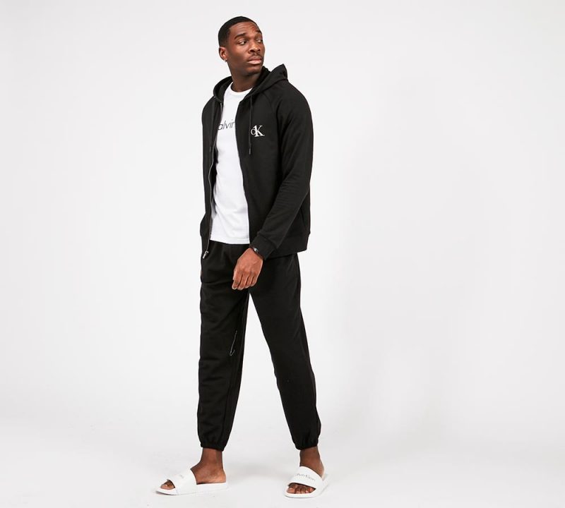 Calvin Klein Lounge LC Logo Full Zip Hooded Top | Black