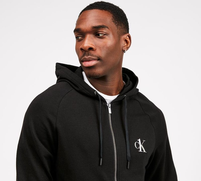 Calvin Klein Lounge LC Logo Full Zip Hooded Top | Black