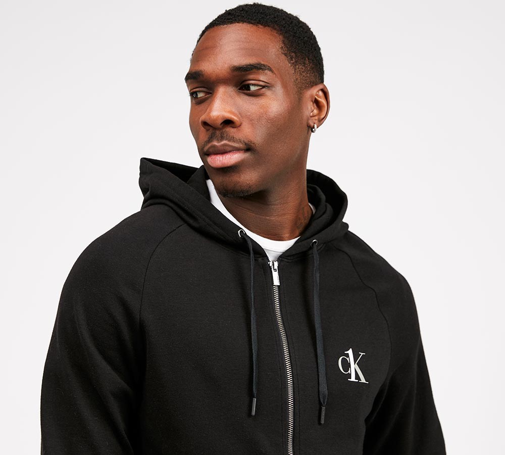 Calvin Klein Lounge LC Logo Full Zip Hooded Top | Black