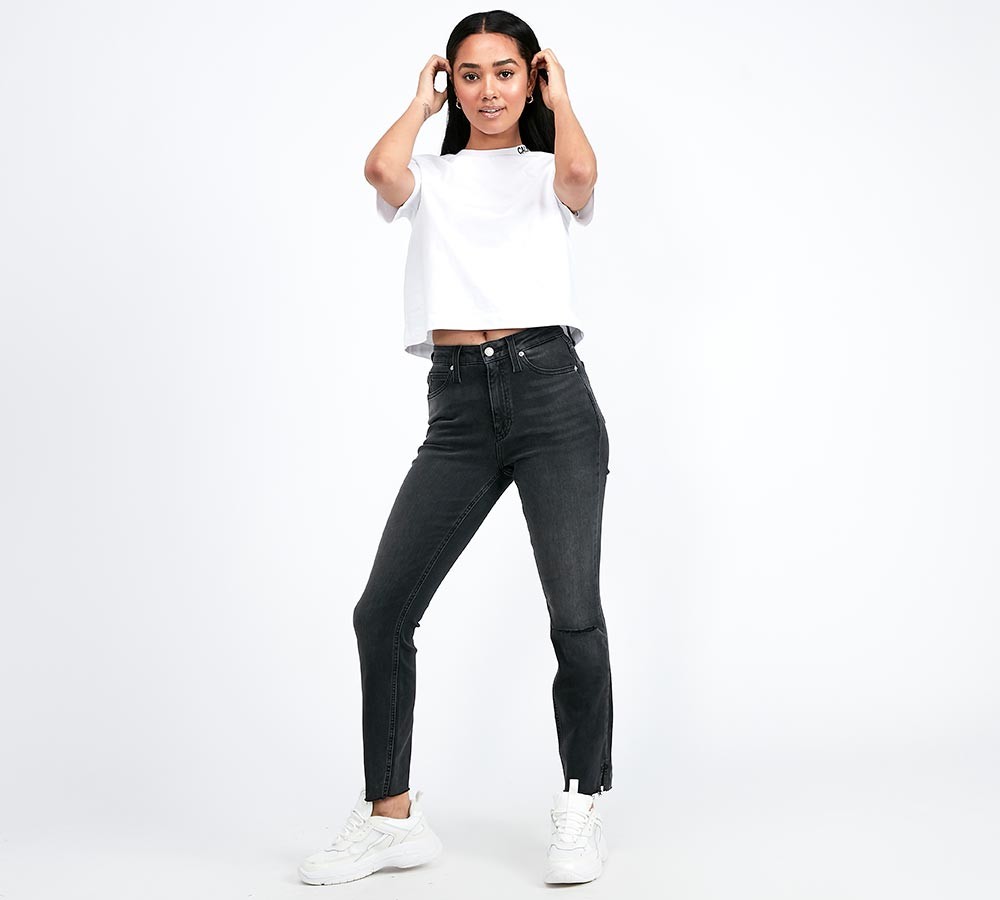 Calvin Klein Jeans Womens Skinny Ripped Knee High Rise Jean