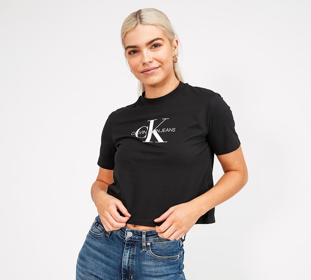 Calvin Klein Jeans Womens Straight Logo Cropped T-Shirt