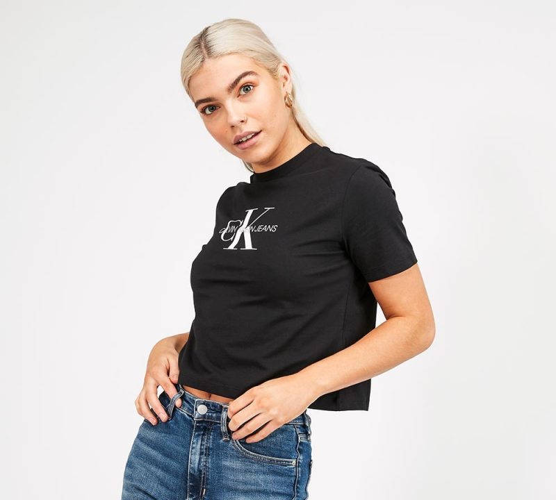 Calvin Klein Jeans Womens Straight Logo Cropped T-Shirt
