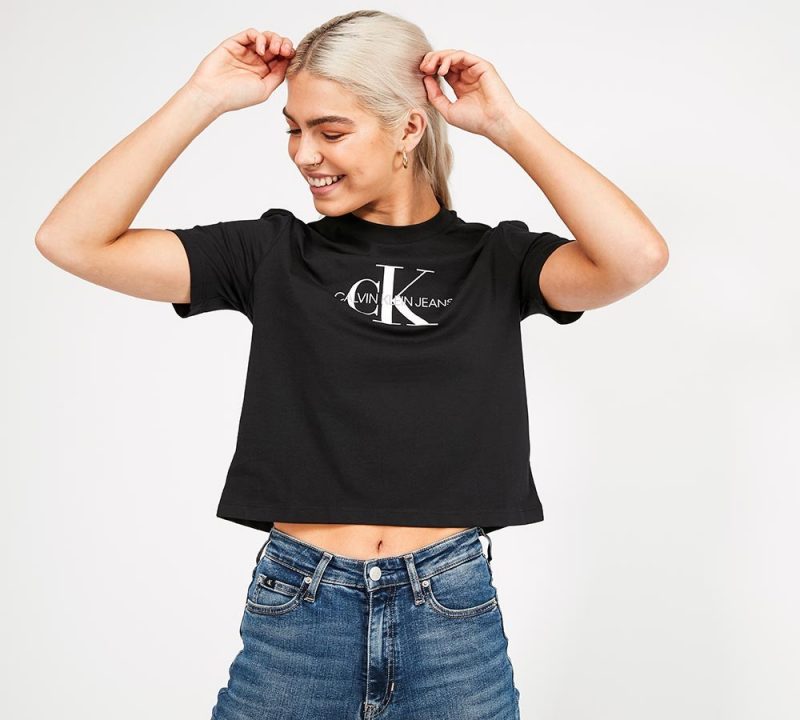 Calvin Klein Jeans Womens Straight Logo Cropped T-Shirt
